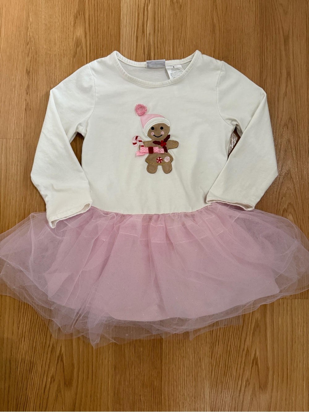 Gingerbread Christmas Appliqué Pink Tutu Dress Girls 8